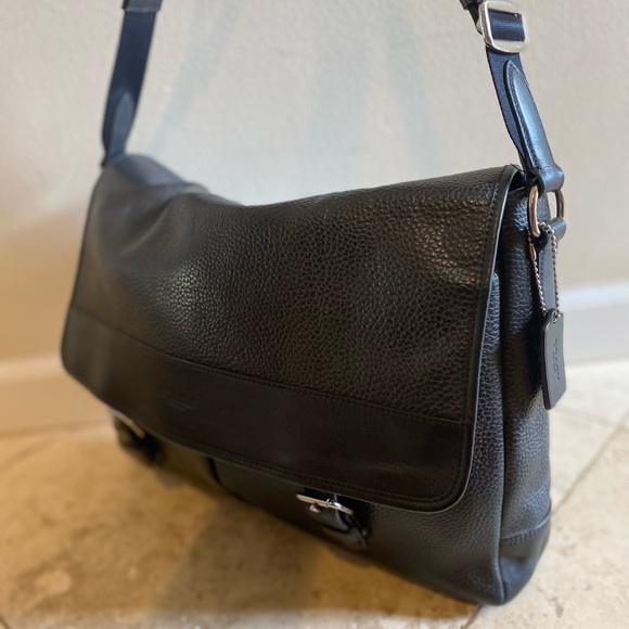 Authentic Coach leather brief case messenger bag Black leather - Picture 5 of 8